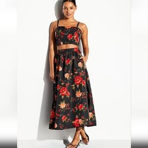 Floral Black Maxi Skirt And Top
